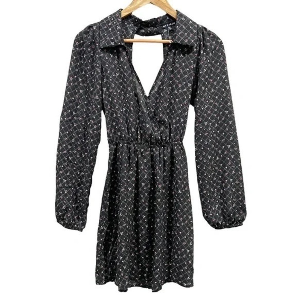 Max + Ash S Black Floral Wrap Dress Goth Whimsigoth Mini